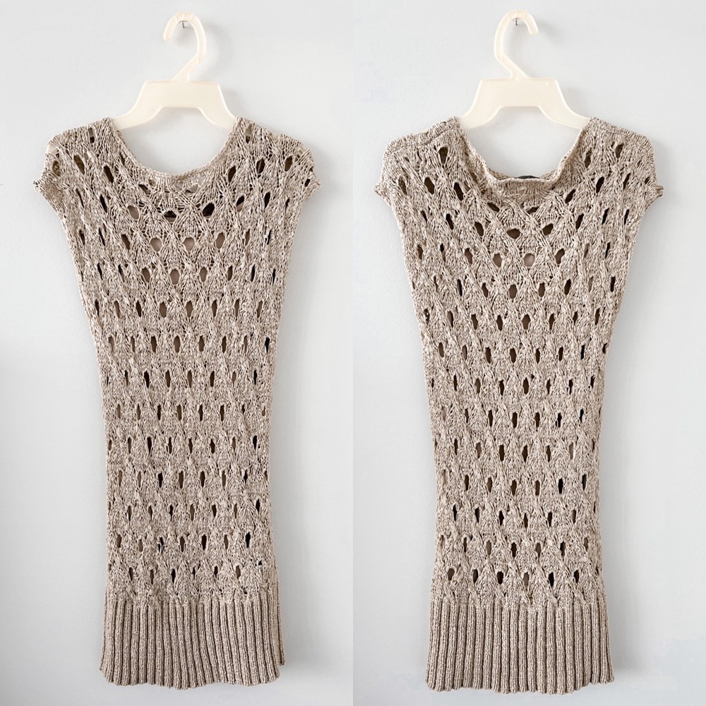 Michelle Belau Tan Luxury Weave Crochet Knit Mini Dress Sz S Vacation Resort